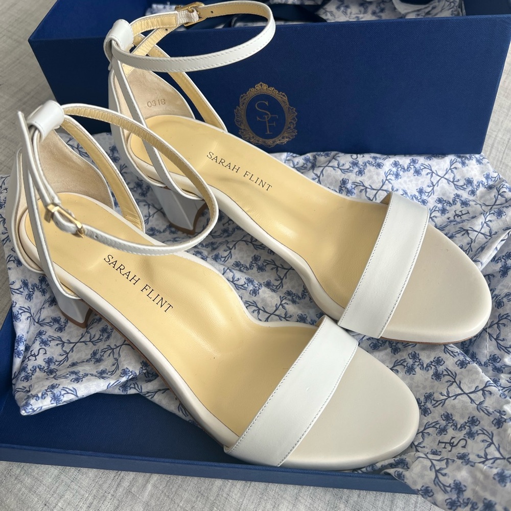 NWT Sarah Flint Perfect Block Sandal 60, White Calf, 39 / 8.5